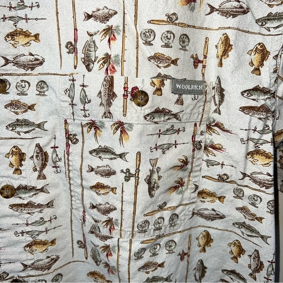 Woolrich Vintage Khaki Freshwater Fish Button Front Short Sleeve Shirt Size XL - Picture 5 of 12